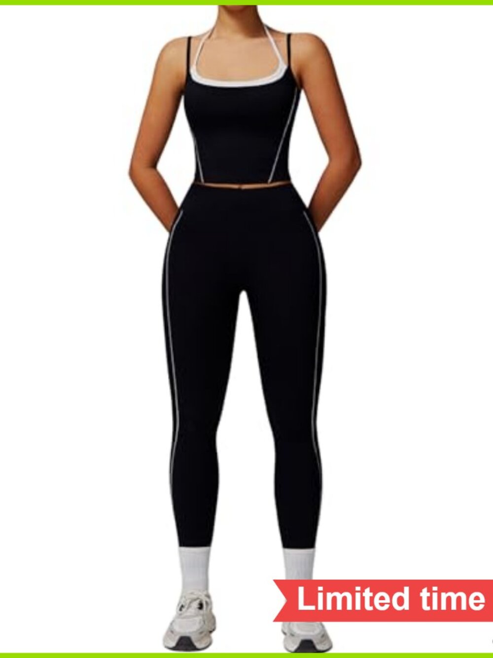 Women's 2-Piece Workout Set with Tank & Leggings, High Waist, Pockets
